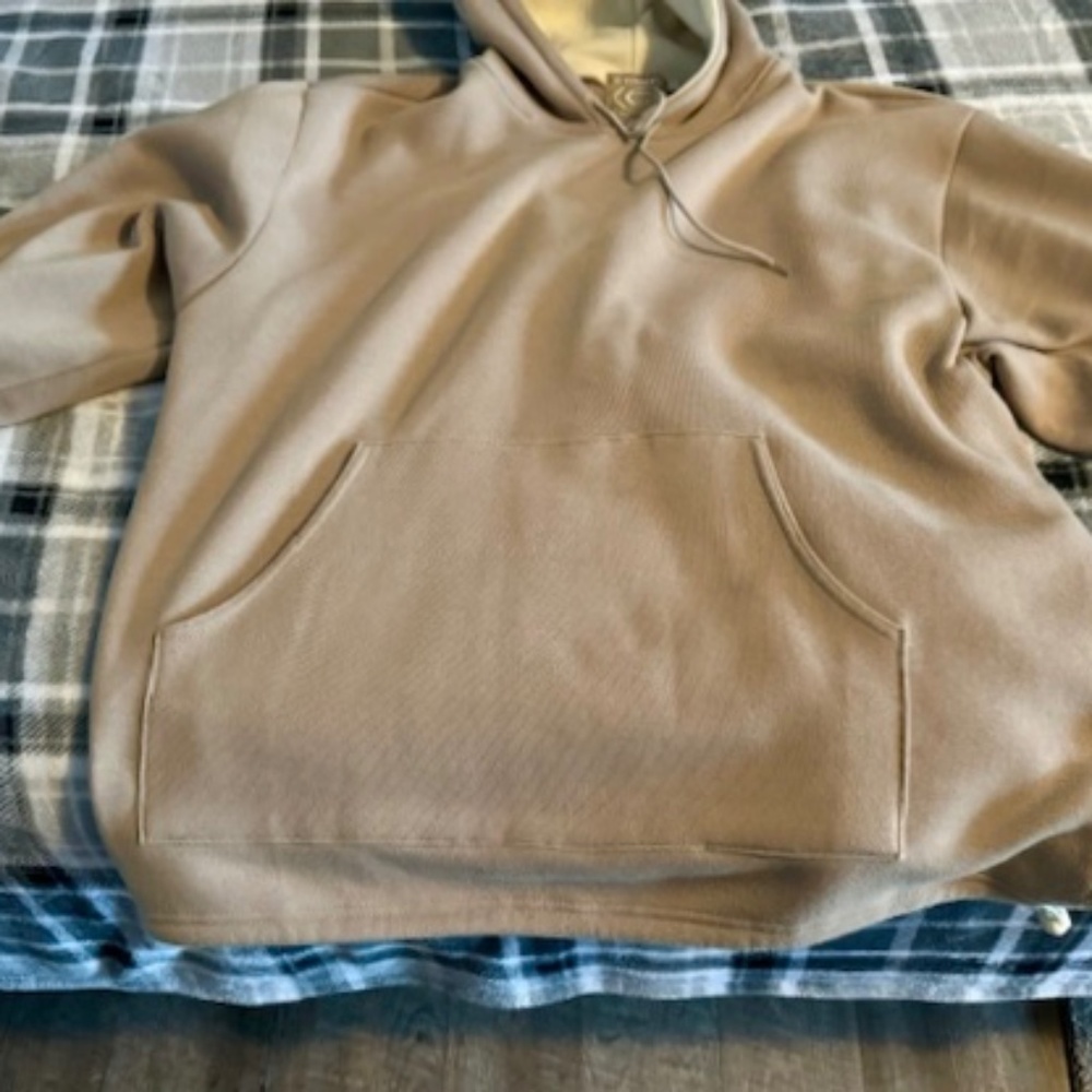 Mens pull over hoodie  light gold color lined